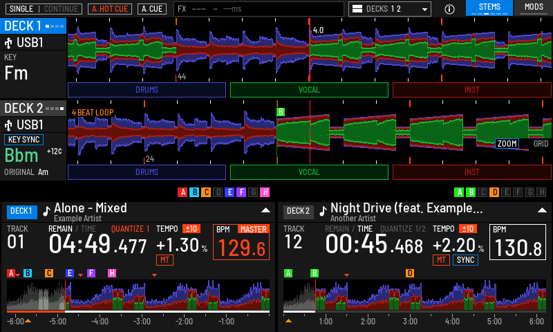 BELOW / HALF: half-height rows, more room for the waveforms