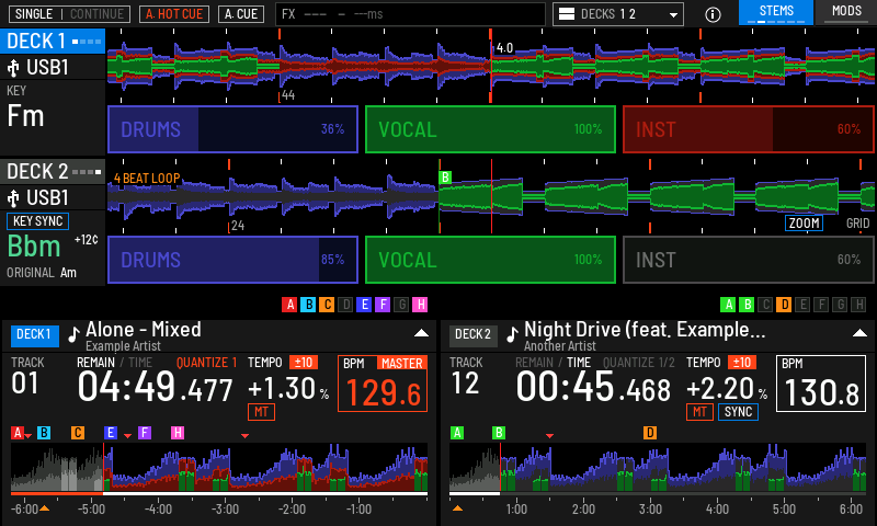 Sliding deck 1's DRUMS down to 35 %