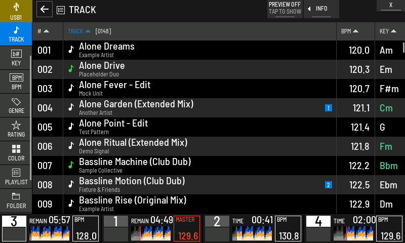 Browsing with four decks. The bottom strip shows all four decks