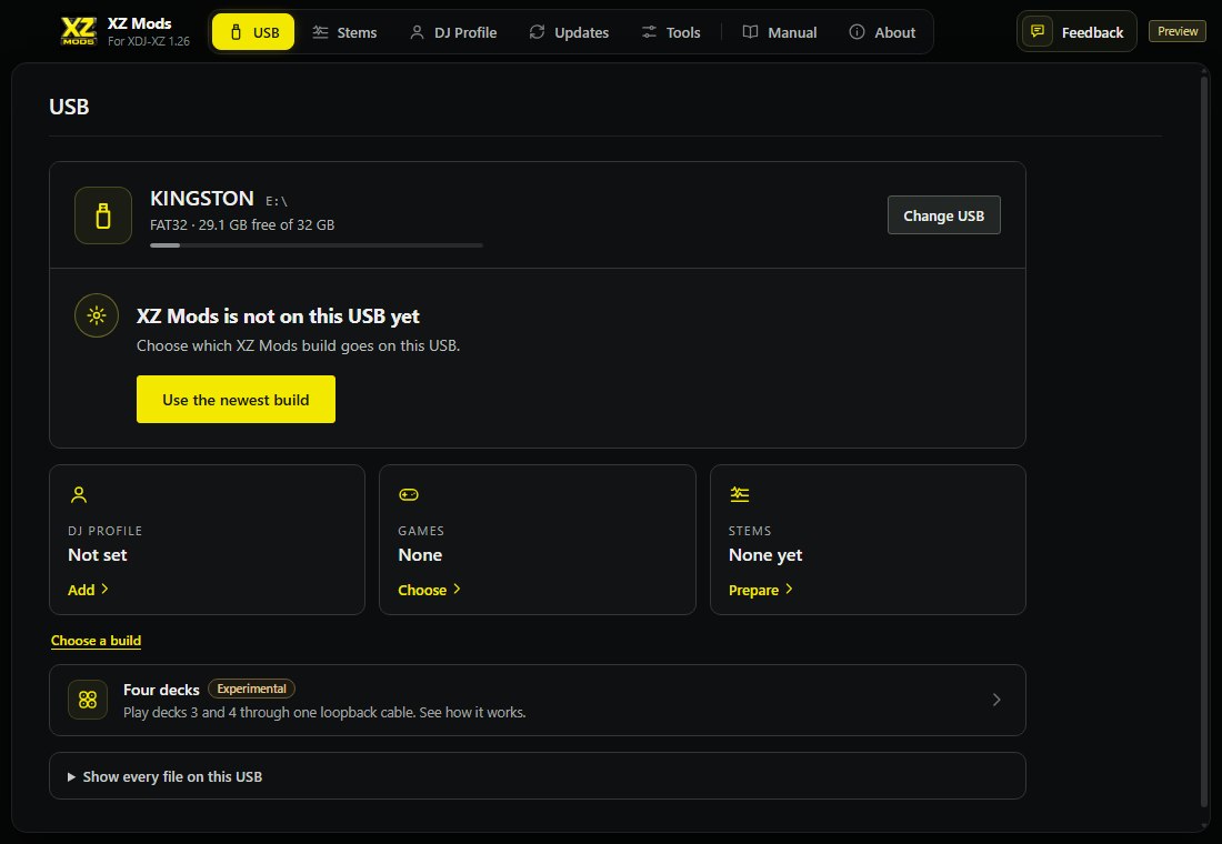 No build chosen yet. Use the newest build picks the one that came with the app