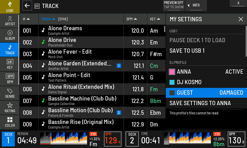 The DJ PROFILE rows