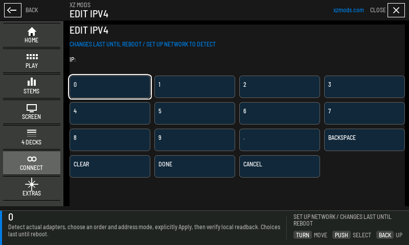 The keypad for an address, mask or gateway.