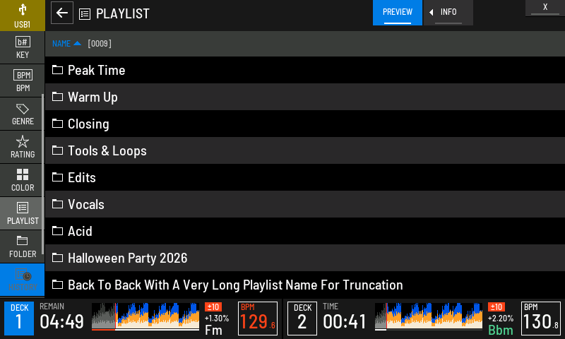 The PLAYLIST category: folders and playlists