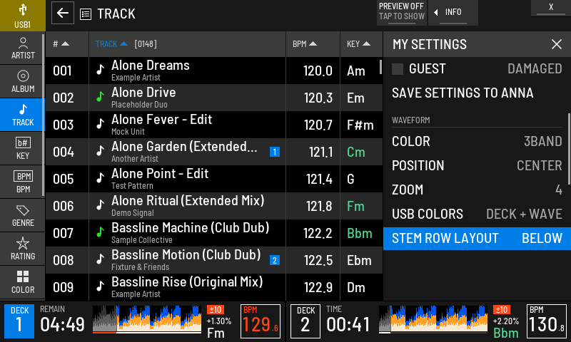 The WAVEFORM rows