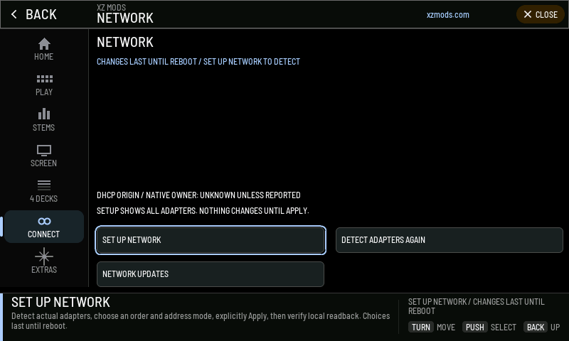 The NETWORK page before the adapters have been read.