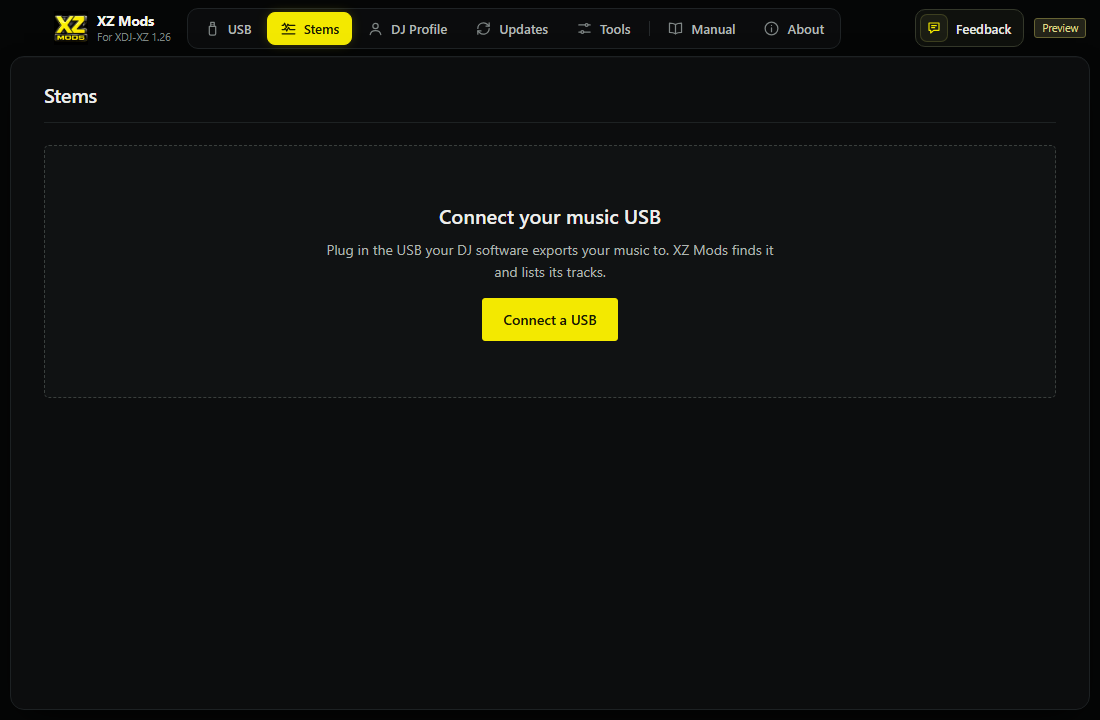No music USB found. Connect a USB opens a short guide to find or choose one