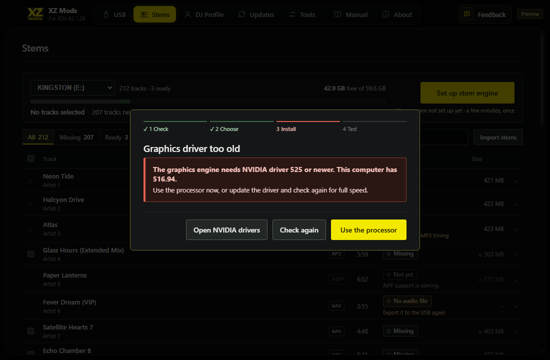 The driver is too old. Use the processor, or update the driver and check again