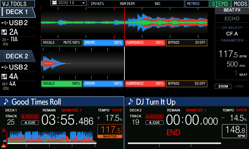 The ORIGINAL theme with stems on in the BELOW / HALF layout. Deck 1's playing key has moved from 2A to 11A.