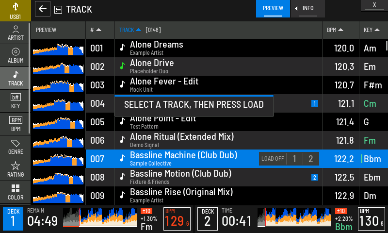 SELECT A TRACK, THEN PRESS LOAD