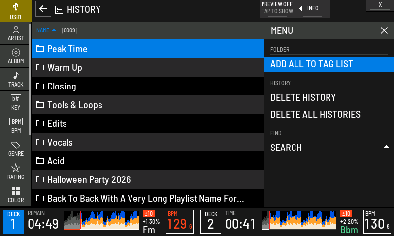 HISTORY: ADD ALL TO TAG LIST, DELETE HISTORY and DELETE ALL HISTORIES