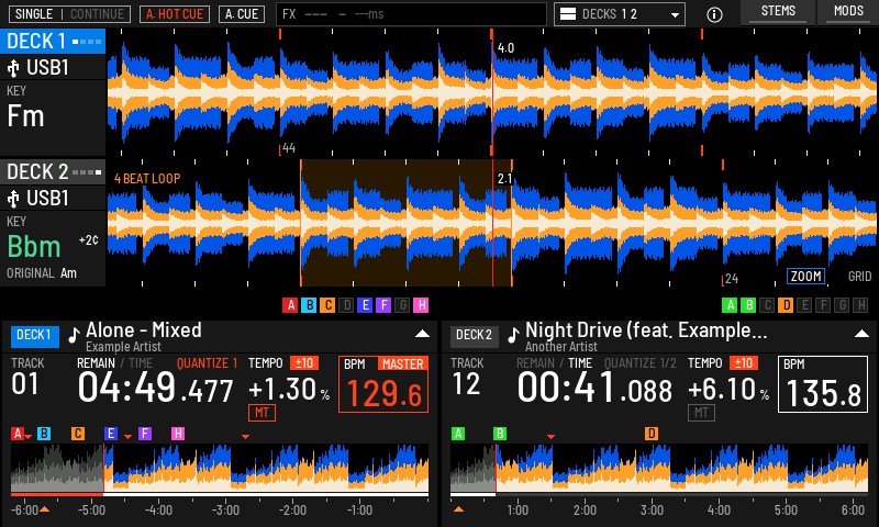 With MASTER TEMPO off and +6.10 % tempo, the track plays in Bb minor