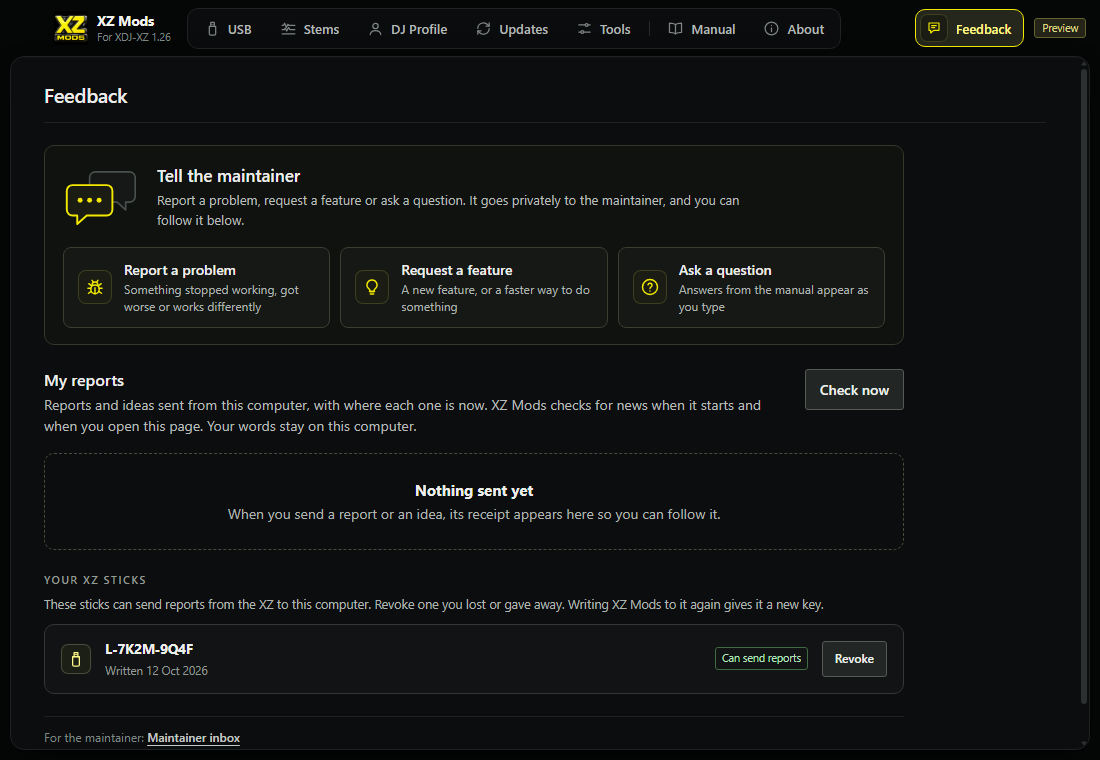 The Feedback section.
