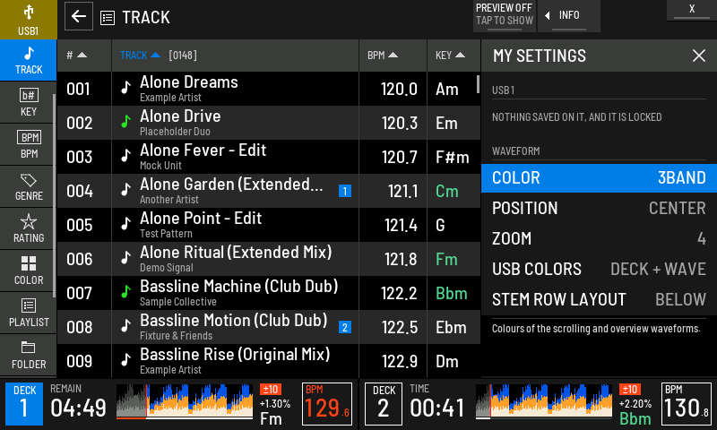 A locked stick with nothing saved. Only the WAVEFORM rows remain