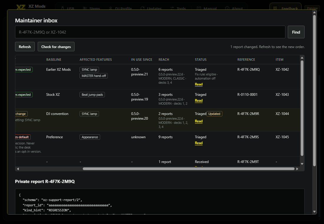 The inbox, scrolled right to show Reference and Item.
