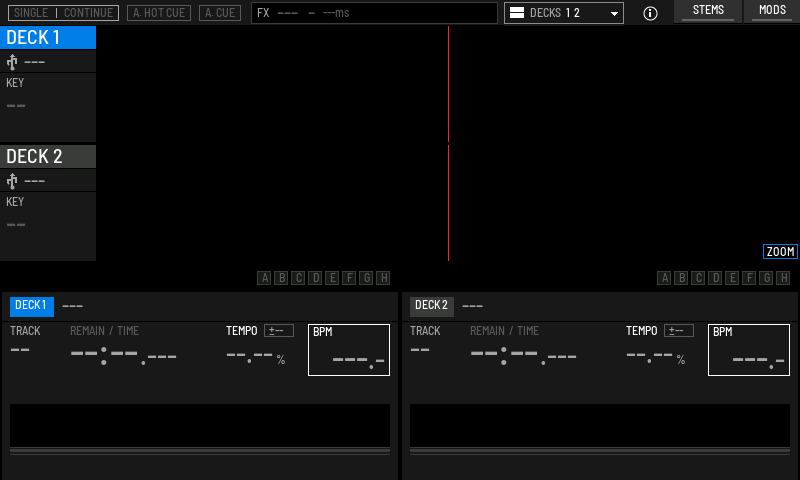 The first frame after start, before anything has been read: dashes everywhere