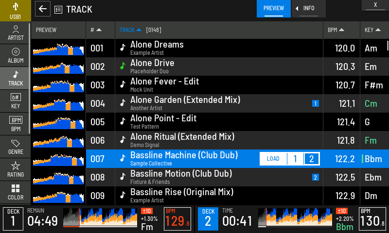 The same row with deck 2 active: its 2 is highlighted