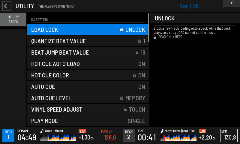 A setting highlighted in the list