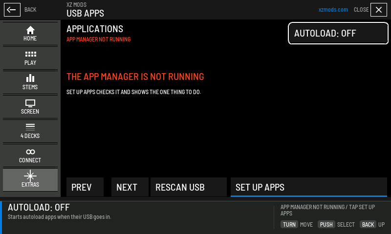 USB APPS while the app manager is not running.