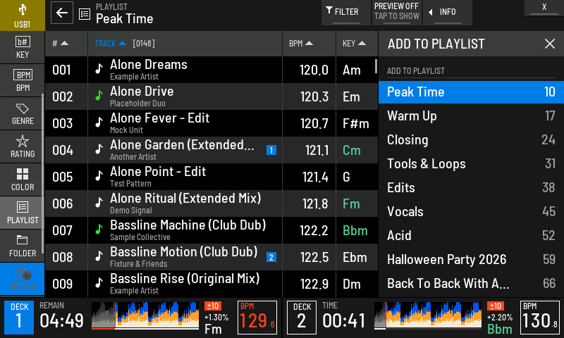 ADD TO PLAYLIST: pick the playlist