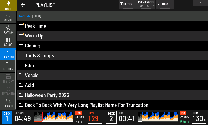 A playlist changed on the player, marked in the list