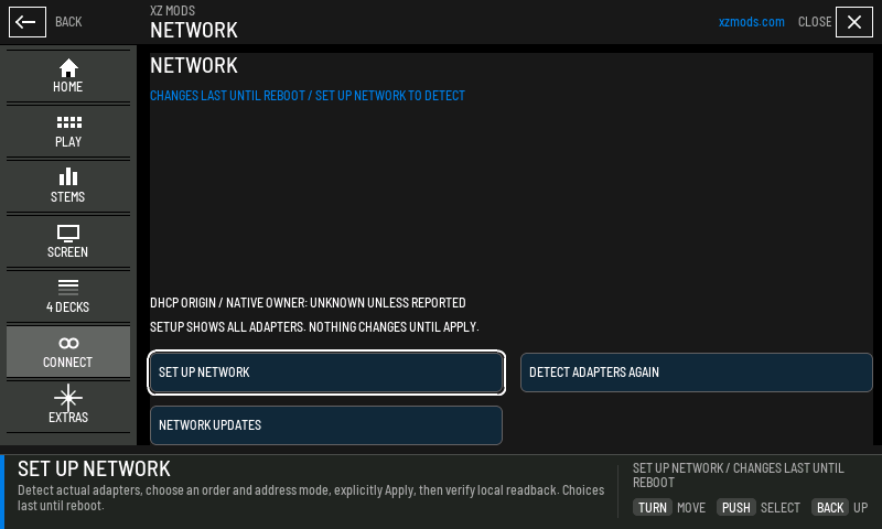 The NETWORK page before the adapters have been read.