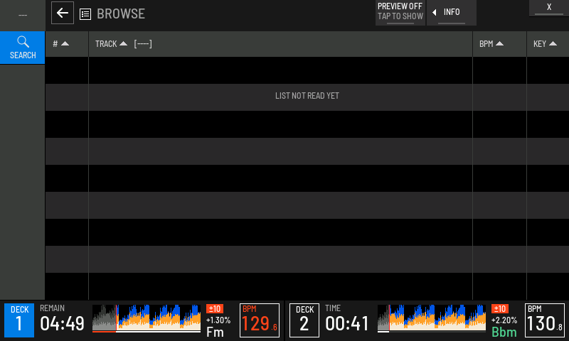 BROWSE before the USB's library has been read: LIST NOT READ YET