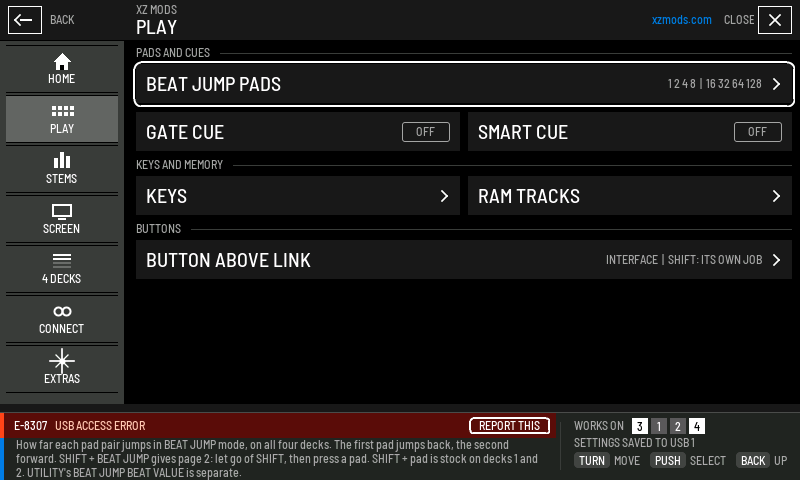 A player warning in the dock while MODS is open.