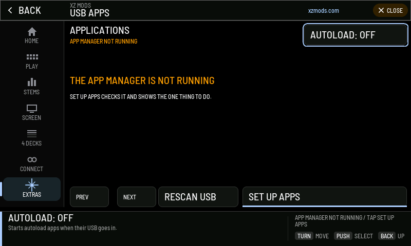 USB APPS while the app manager is not running.