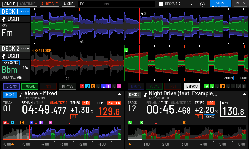 BYPASS beside the hot cues, deck 2 bypassed